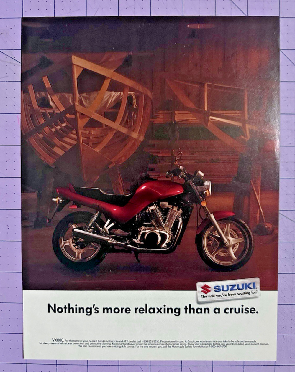 1991 Suzuki VX800 Vintage Motorcycle Ad "Nothings More Relaxing than a Cruise"